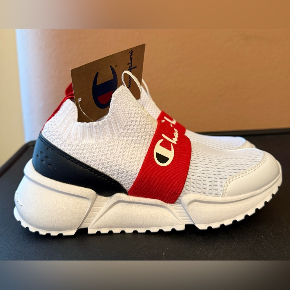 NEW Champion Kids' Red, White, and Black Slip On Sneakers